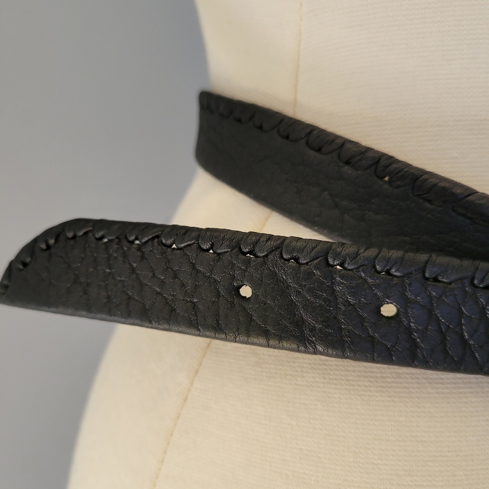 Gilles Herve Paris Women’s Black Leather Side Stitched Belt - Picture 6 of 13